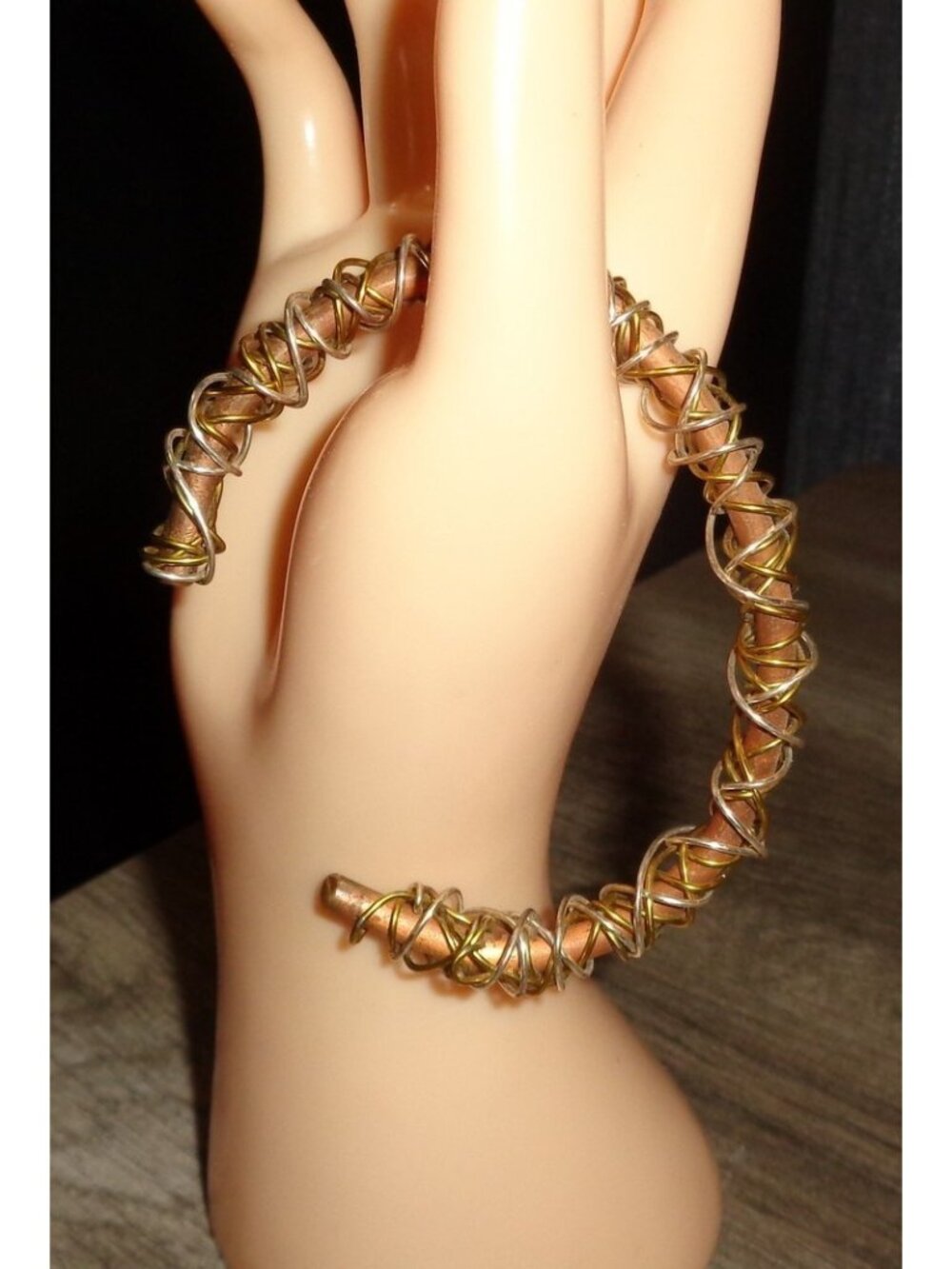 Handmade Copper Coil Zig Zag Wire Wrapped Cuff Bracelet Industrial Boho Rustic 7